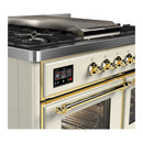 ILVE Majestic III 40-inch Dual Fuel Range with 6 Natural Gas Burner, Griddle and Triple Glass Door Electric Oven in Antique White with Brass Trim (UMD40FNR3AWG)