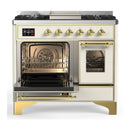 ILVE Majestic III 40-inch Dual Fuel Range with 6 Natural Gas Burner, Griddle and Triple Glass Door Electric Oven in Antique White with Brass Trim (UMD40FNR3AWG)