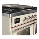 ILVE Majestic III 40-inch Dual Fuel Range with 6 Natural Gas Burner, Griddle and Triple Glass Door Electric Oven in Antique White with Copper Trim (UMD40FNR3AWP)