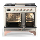 ILVE Majestic III 40-inch Dual Fuel Range with 6 Natural Gas Burner, Griddle and Triple Glass Door Electric Oven in Antique White with Copper Trim (UMD40FNR3AWP)