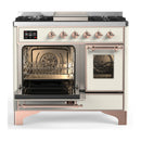 ILVE Majestic III 40-inch Dual Fuel Range with 6 Natural Gas Burner, Griddle and Triple Glass Door Electric Oven in Antique White with Copper Trim (UMD40FNR3AWP)