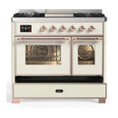 ILVE Majestic III 40-inch Dual Fuel Range with 6 Natural Gas Burner, Griddle and Triple Glass Door Electric Oven in Antique White with Copper Trim (UMD40FNR3AWP)