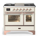 ILVE Majestic III 40-inch Dual Fuel Range with 6 Natural Gas Burner, Griddle and Triple Glass Door Electric Oven in Antique White with Copper Trim (UMD40FNR3AWP)