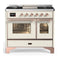 ILVE Majestic III 40-inch Dual Fuel Range with 6 Natural Gas Burner, Griddle and Triple Glass Door Electric Oven in Antique White with Copper Trim (UMD40FNR3AWP)