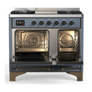 ILVE Majestic III 40-inch Dual Fuel Range with 6 Natural Gas Burner, Griddle and Triple Glass Door Electric Oven in Blue Grey with Burnished Trim (UMD40FNR3BGB)