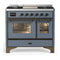 ILVE Majestic III 40-inch Dual Fuel Range with 5 Liquid Propane Burner, Griddle and Triple Glass Door Electric Oven in Blue Grey with Burnished Trim (UMD40FNR3BGBLP)