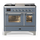 ILVE Majestic III 40-inch Dual Fuel Range with 6 Natural Gas Burner, Griddle and Triple Glass Door Electric Oven in Blue Grey with Chrome Trim (UMD40FNR3BGC)