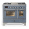 ILVE Majestic III 40-inch Dual Fuel Range with 6 Natural Gas Burner, Griddle and Triple Glass Door Electric Oven in Blue Grey with Chrome Trim (UMD40FNR3BGC)