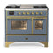 ILVE Majestic III 40-inch Dual Fuel Range with 6 Natural Gas Burner, Griddle and Triple Glass Door Electric Oven in Blue Grey with Brass Trim (UMD40FNR3BGG)