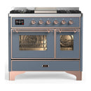 ILVE Majestic III 40-inch Dual Fuel Range with 5 Liquid Propane Burner, Griddle and Triple Glass Door Electric Oven in Blue Grey with Copper Trim (UMD40FNR3BGPLP)