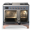 ILVE Majestic III 40-inch Dual Fuel Range with 5 Liquid Propane Burner, Griddle and Triple Glass Door Electric Oven in Blue Grey with Copper Trim (UMD40FNR3BGPLP)