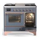 ILVE Majestic III 40-inch Dual Fuel Range with 5 Liquid Propane Burner, Griddle and Triple Glass Door Electric Oven in Blue Grey with Copper Trim (UMD40FNR3BGPLP)