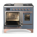 ILVE Majestic III 40-inch Dual Fuel Range with 5 Liquid Propane Burner, Griddle and Triple Glass Door Electric Oven in Blue Grey with Copper Trim (UMD40FNR3BGPLP)