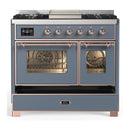 ILVE Majestic III 40-inch Dual Fuel Range with 5 Liquid Propane Burner, Griddle and Triple Glass Door Electric Oven in Blue Grey with Copper Trim (UMD40FNR3BGPLP)