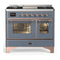 ILVE Majestic III 40-inch Dual Fuel Range with 6 Natural Gas Burner, Griddle and Triple Glass Door Electric Oven in Blue Grey with Copper Trim (UMD40FNR3BGP)
