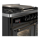 ILVE Majestic III 40-inch Dual Fuel Range with 6 Natural Gas Burner, Griddle and Triple Glass Door Electric Oven in Glossy Black with Burnished Trim (UMD40FNR3BKB)