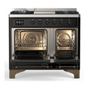 ILVE Majestic III 40-inch Dual Fuel Range with 6 Natural Gas Burner, Griddle and Triple Glass Door Electric Oven in Glossy Black with Burnished Trim (UMD40FNR3BKB)