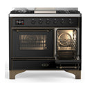 ILVE Majestic III 40-inch Dual Fuel Range with 6 Natural Gas Burner, Griddle and Triple Glass Door Electric Oven in Glossy Black with Burnished Trim (UMD40FNR3BKB)