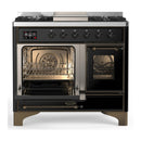 ILVE Majestic III 40-inch Dual Fuel Range with 6 Natural Gas Burner, Griddle and Triple Glass Door Electric Oven in Glossy Black with Burnished Trim (UMD40FNR3BKB)