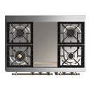 ILVE Majestic III 40-inch Dual Fuel Range with 6 Natural Gas Burner, Griddle and Triple Glass Door Electric Oven in Glossy Black with Burnished Trim (UMD40FNR3BKB)