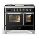 ILVE Majestic III 40-inch Dual Fuel Range with 6 Natural Gas Burner, Griddle and Triple Glass Door Electric Oven in Glossy Black with Chrome Trim (UMD40FNR3BKC)