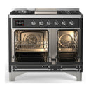 ILVE Majestic III 40-inch Dual Fuel Range with 6 Natural Gas Burner, Griddle and Triple Glass Door Electric Oven in Glossy Black with Chrome Trim (UMD40FNR3BKC)