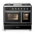 ILVE Majestic III 40-inch Dual Fuel Range with 6 Natural Gas Burner, Griddle and Triple Glass Door Electric Oven in Glossy Black with Chrome Trim (UMD40FNR3BKC)
