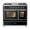 ILVE Majestic III 40-inch Dual Fuel Range with 6 Natural Gas Burner, Griddle and Triple Glass Door Electric Oven in Glossy Black with Chrome Trim (UMD40FNR3BKC)