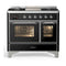 ILVE Majestic III 40-inch Dual Fuel Range with 5 Liquid Propane Burner, Griddle and Triple Glass Door Electric Oven in Glossy Black with Chrome Trim (UMD40FNR3BKCLP)