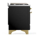 ILVE Majestic III 40-inch Dual Fuel Range with 6 Natural Gas Burner, Griddle and Triple Glass Door Electric Oven in Glossy Black with Brass Trim (UMD40FNR3BKG)