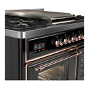 ILVE Majestic III 40-inch Dual Fuel Range with 6 Natural Gas Burner, Griddle and Triple Glass Door Electric Oven in Glossy Black with Copper Trim (UMD40FNR3BKP)