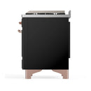 ILVE Majestic III 40-inch Dual Fuel Range with 6 Natural Gas Burner, Griddle and Triple Glass Door Electric Oven in Glossy Black with Copper Trim (UMD40FNR3BKP)