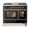 ILVE Majestic III 40-inch Dual Fuel Range with 6 Natural Gas Burner, Griddle and Triple Glass Door Electric Oven in Glossy Black with Copper Trim (UMD40FNR3BKP)