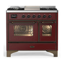 ILVE Majestic III 40-inch Dual Fuel Range with 6 Natural Gas Burner, Griddle and Triple Glass Door Electric Oven in Burgundy with Burnished Trim (UMD40FNR3BUB)