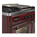 ILVE Majestic III 40-inch Dual Fuel Range with 6 Natural Gas Burner, Griddle and Triple Glass Door Electric Oven in Burgundy with Burnished Trim (UMD40FNR3BUB)