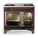 ILVE Majestic III 40-inch Dual Fuel Range with 6 Natural Gas Burner, Griddle and Triple Glass Door Electric Oven in Burgundy with Burnished Trim (UMD40FNR3BUB)