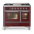 ILVE Majestic III 40-inch Dual Fuel Range with 6 Natural Gas Burner, Griddle and Triple Glass Door Electric Oven in Burgundy with Chrome Trim (UMD40FNR3BUC)