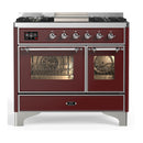 ILVE Majestic III 40-inch Dual Fuel Range with 6 Natural Gas Burner, Griddle and Triple Glass Door Electric Oven in Burgundy with Chrome Trim (UMD40FNR3BUC)