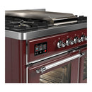 ILVE Majestic III 40-inch Dual Fuel Range with 6 Natural Gas Burner, Griddle and Triple Glass Door Electric Oven in Burgundy with Chrome Trim (UMD40FNR3BUC)