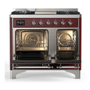 ILVE Majestic III 40-inch Dual Fuel Range with 6 Natural Gas Burner, Griddle and Triple Glass Door Electric Oven in Burgundy with Chrome Trim (UMD40FNR3BUC)