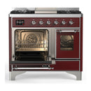 ILVE Majestic III 40-inch Dual Fuel Range with 6 Natural Gas Burner, Griddle and Triple Glass Door Electric Oven in Burgundy with Chrome Trim (UMD40FNR3BUC)