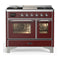 ILVE Majestic III 40-inch Dual Fuel Range with 6 Natural Gas Burner, Griddle and Triple Glass Door Electric Oven in Burgundy with Chrome Trim (UMD40FNR3BUC)