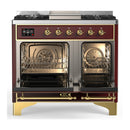 ILVE Majestic III 40-inch Dual Fuel Range with 6 Natural Gas Burner, Griddle and Triple Glass Door Electric Oven in Burgundy with Brass Trim (UMD40FNR3BUG)