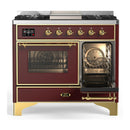ILVE Majestic III 40-inch Dual Fuel Range with 6 Natural Gas Burner, Griddle and Triple Glass Door Electric Oven in Burgundy with Brass Trim (UMD40FNR3BUG)