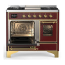 ILVE Majestic III 40-inch Dual Fuel Range with 6 Natural Gas Burner, Griddle and Triple Glass Door Electric Oven in Burgundy with Brass Trim (UMD40FNR3BUG)