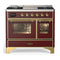 ILVE Majestic III 40-inch Dual Fuel Range with 6 Natural Gas Burner, Griddle and Triple Glass Door Electric Oven in Burgundy with Brass Trim (UMD40FNR3BUG)