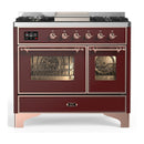 ILVE Majestic III 40-inch Dual Fuel Range with 6 Natural Gas Burner, Griddle and Triple Glass Door Electric Oven in Burgundy with Copper Trim (UMD40FNR3BUP)