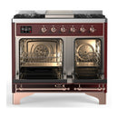 ILVE Majestic III 40-inch Dual Fuel Range with 6 Natural Gas Burner, Griddle and Triple Glass Door Electric Oven in Burgundy with Copper Trim (UMD40FNR3BUP)