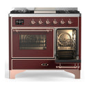 ILVE Majestic III 40-inch Dual Fuel Range with 6 Natural Gas Burner, Griddle and Triple Glass Door Electric Oven in Burgundy with Copper Trim (UMD40FNR3BUP)