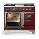 ILVE Majestic III 40-inch Dual Fuel Range with 6 Natural Gas Burner, Griddle and Triple Glass Door Electric Oven in Burgundy with Copper Trim (UMD40FNR3BUP)